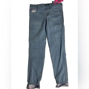 Delias Girl Super Stretch Jeggings Size 8 Light Wash Cuffed Flannel Lined Bottom